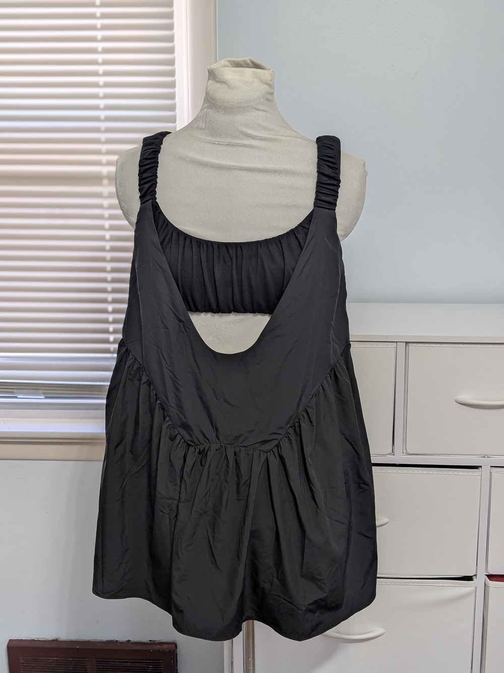 FP Movement by Free People Black Backless Ruched-Strap Mini Dress